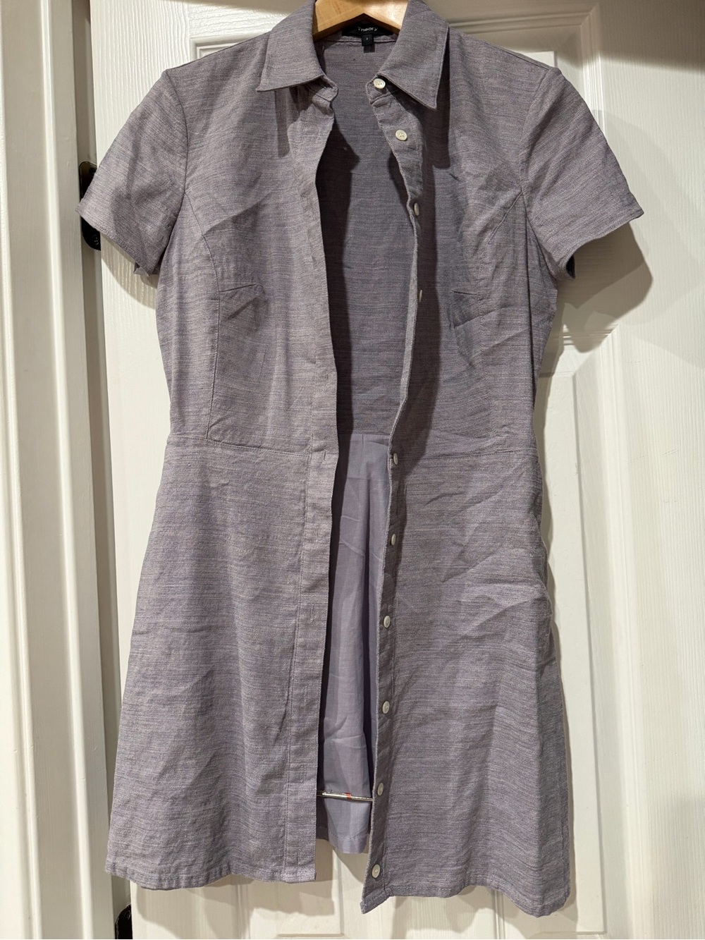 Theory Short-Sleeve Button-Front Mini Dress in Heather Gray